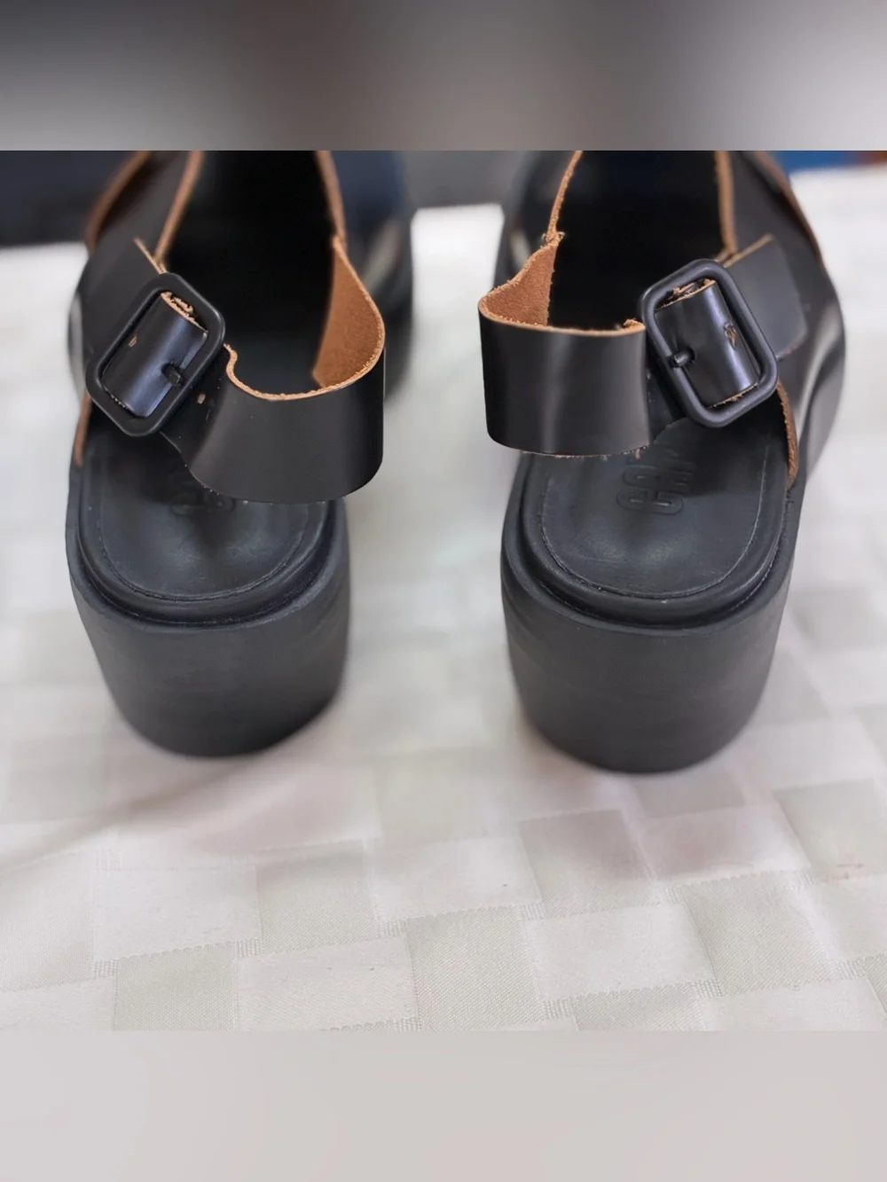 Camper Black Platform Slingback Sandals with Cross-Strap Upper